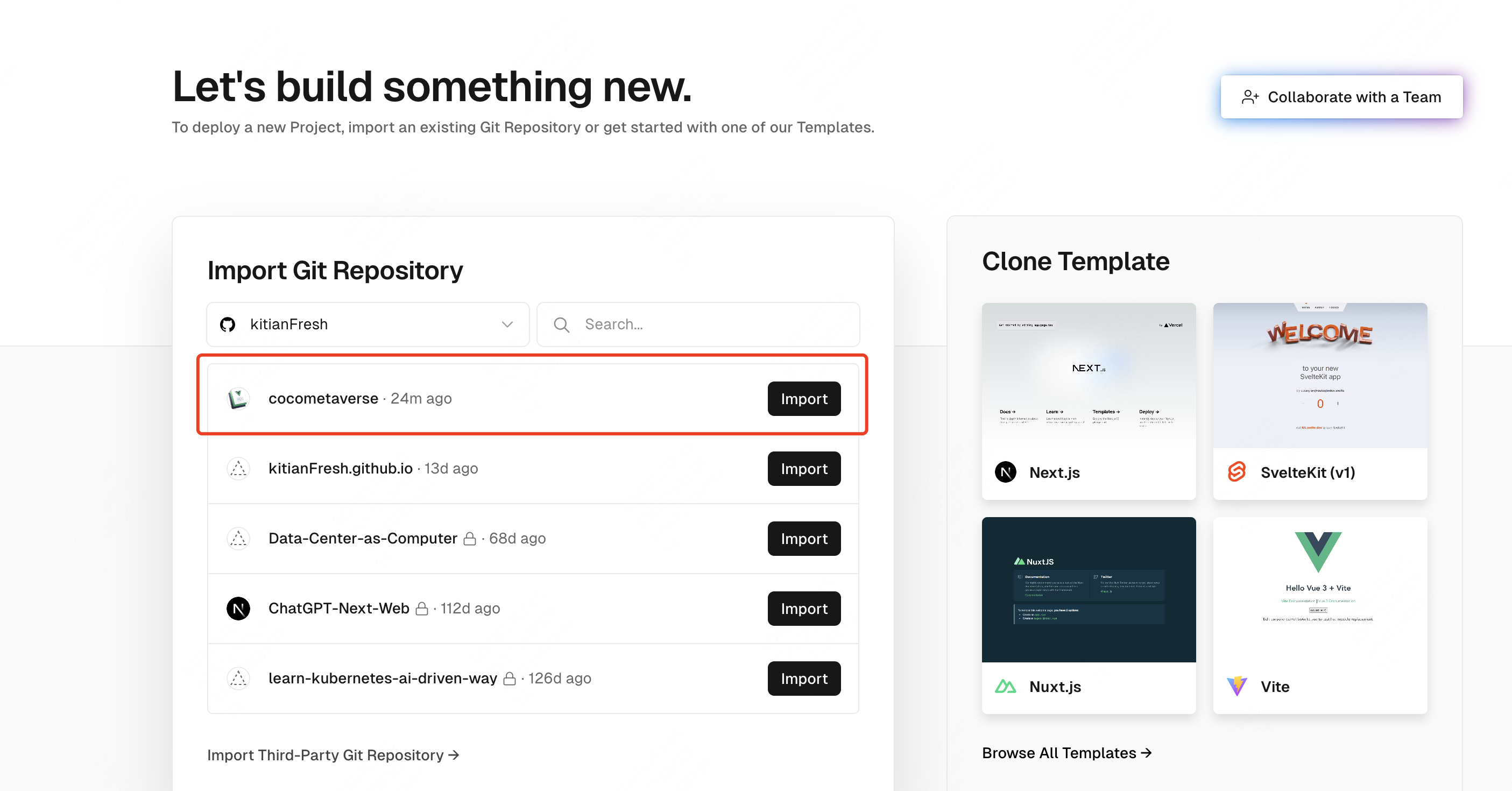 vercel-import-github-project
